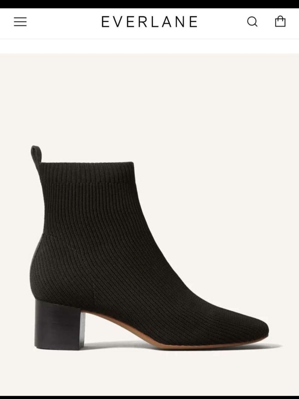 Everlane Black Knit Sock Ankle Boot with Block Heel